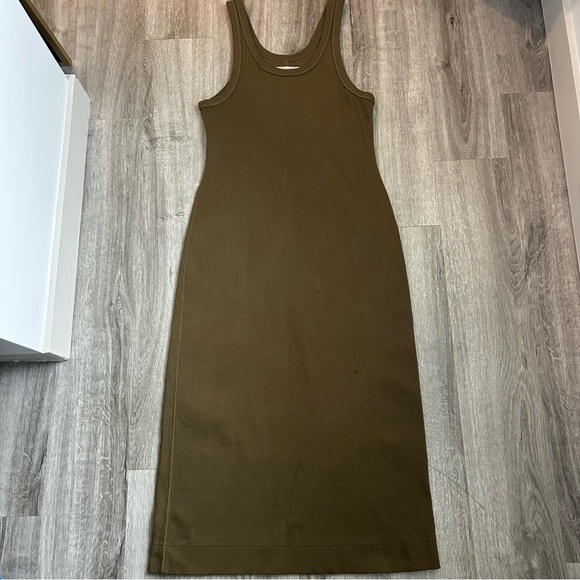 Everlane Maxi Sundress 100% Cotton Ribbed Olive Green Size Medium - Picture 2 of 5